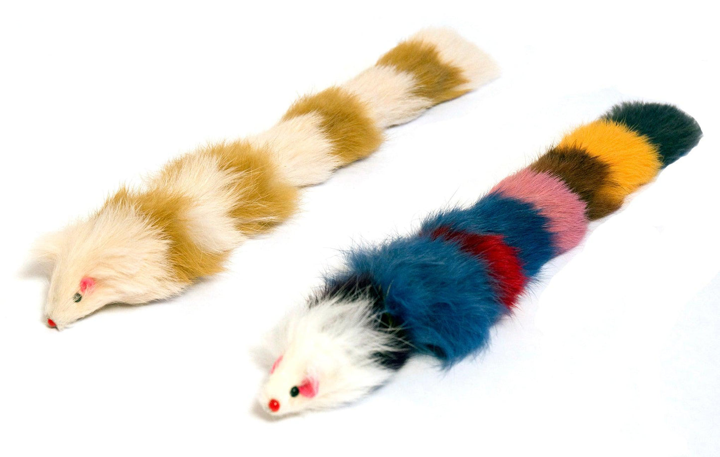 Set of Two Fur Weasel Toys (one Brown/White and one Multi-colored) - Iconic Pet, LLC