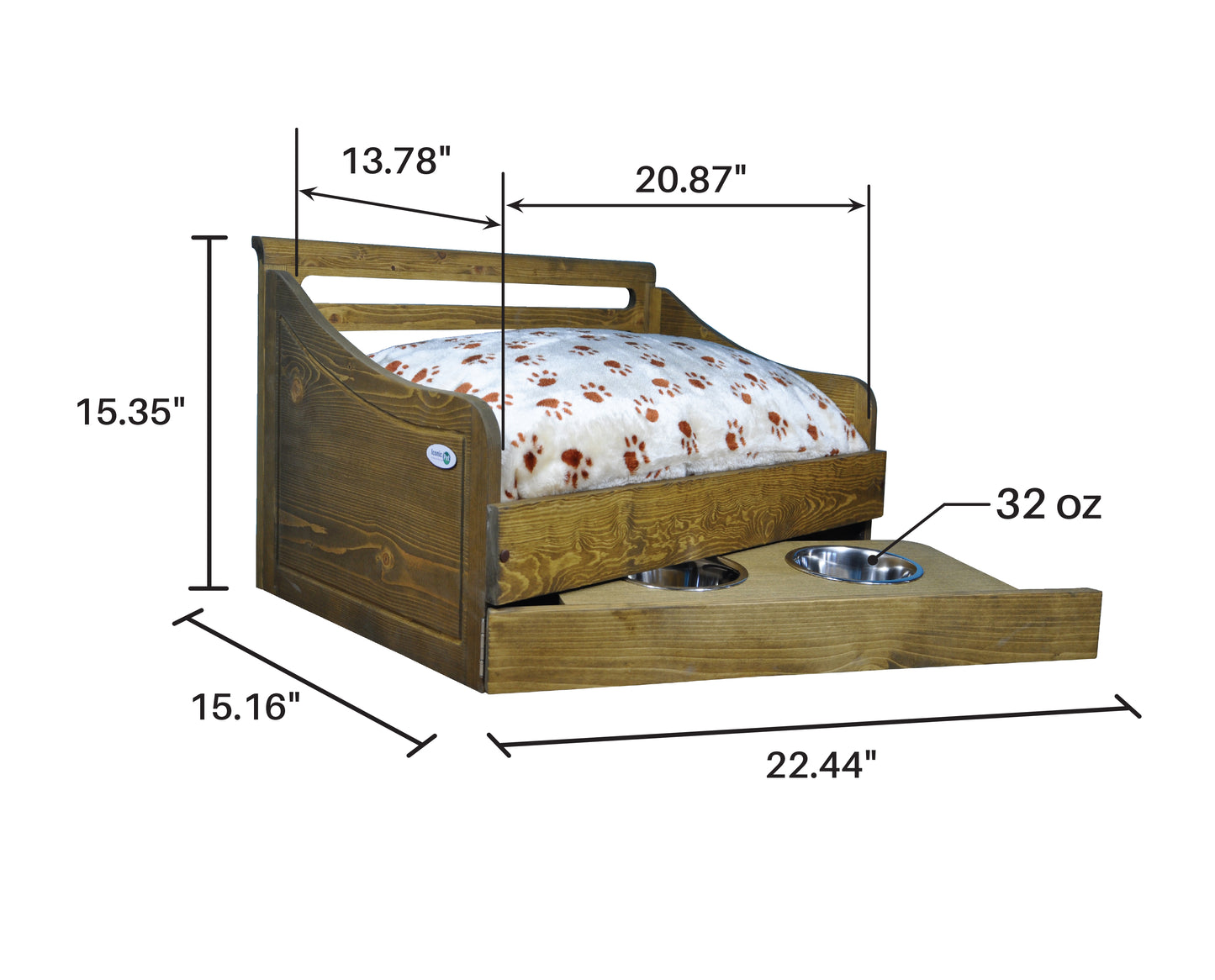 Sassy Paws Multipurpose Wooden Pet Bed with Feeder