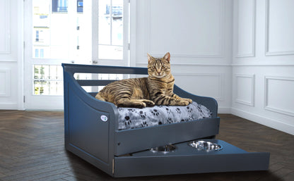 Sassy Paws Multipurpose Wooden Pet Bed with Feeder - Iconic Pet, LLC