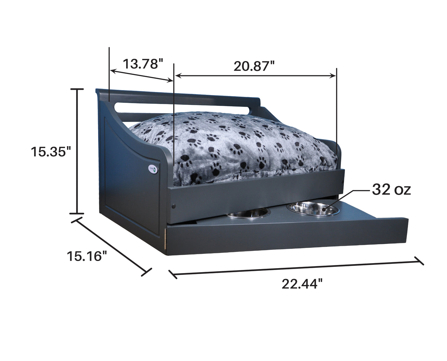 Sassy Paws Multipurpose Wooden Pet Bed with Feeder