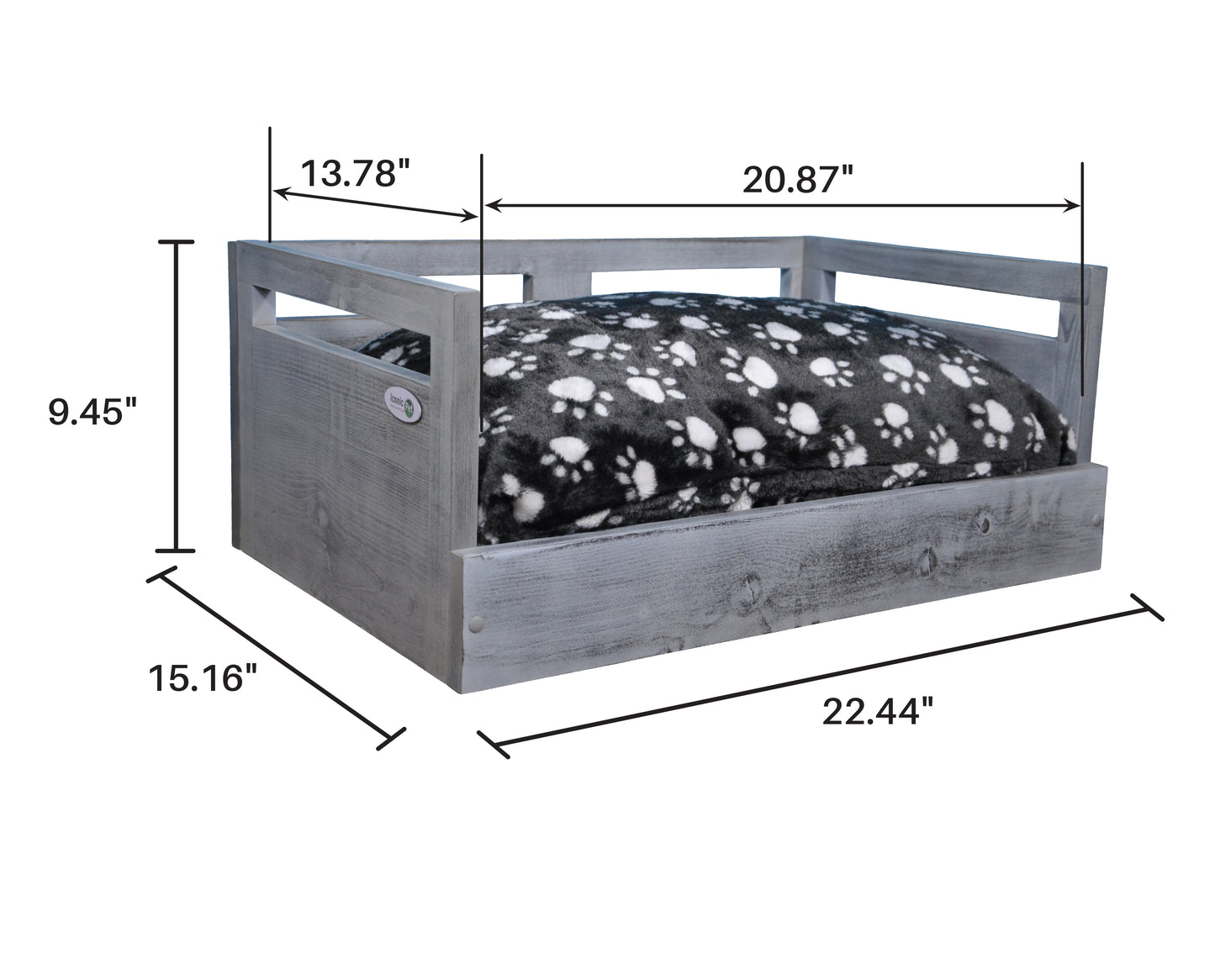 Sassy Paws Wooden Pet Bed with Paw Printed Comfy Cushion