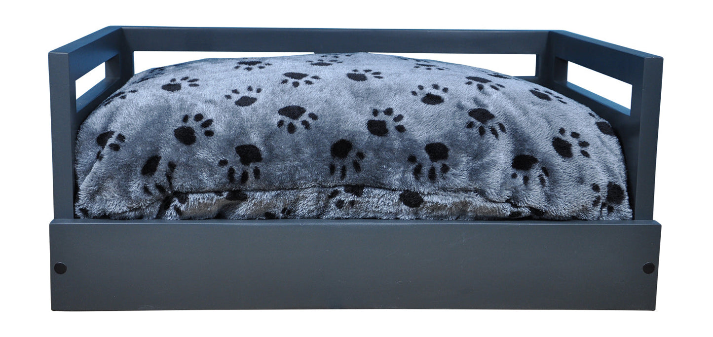 Sassy Paws Wooden Pet Bed with Paw Printed Comfy Cushion