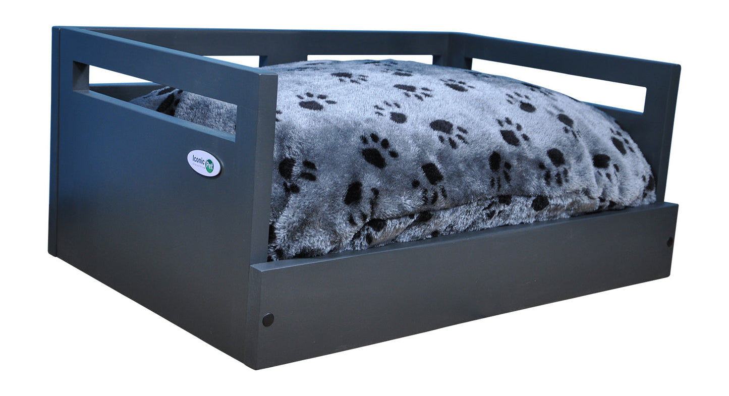 Sassy Paws Wooden Pet Bed with Paw Printed Comfy Cushion