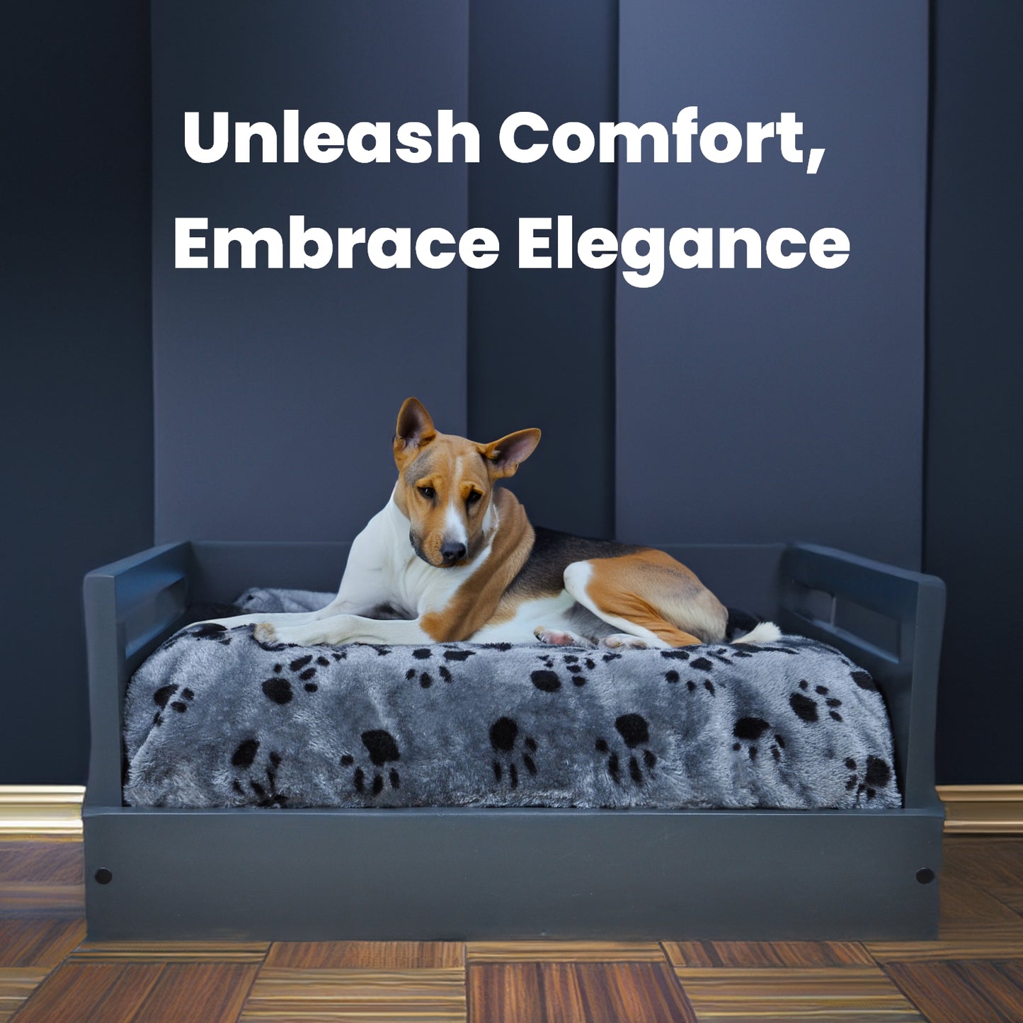 Sassy Paws Wooden Pet Bed with Paw Printed Comfy Cushion