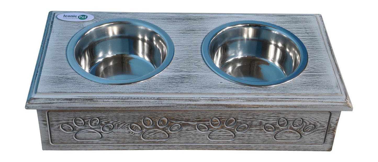 Sassy Paws Wooden Pet Double Diner with Stainless Steel Bowls - Iconic Pet, LLC