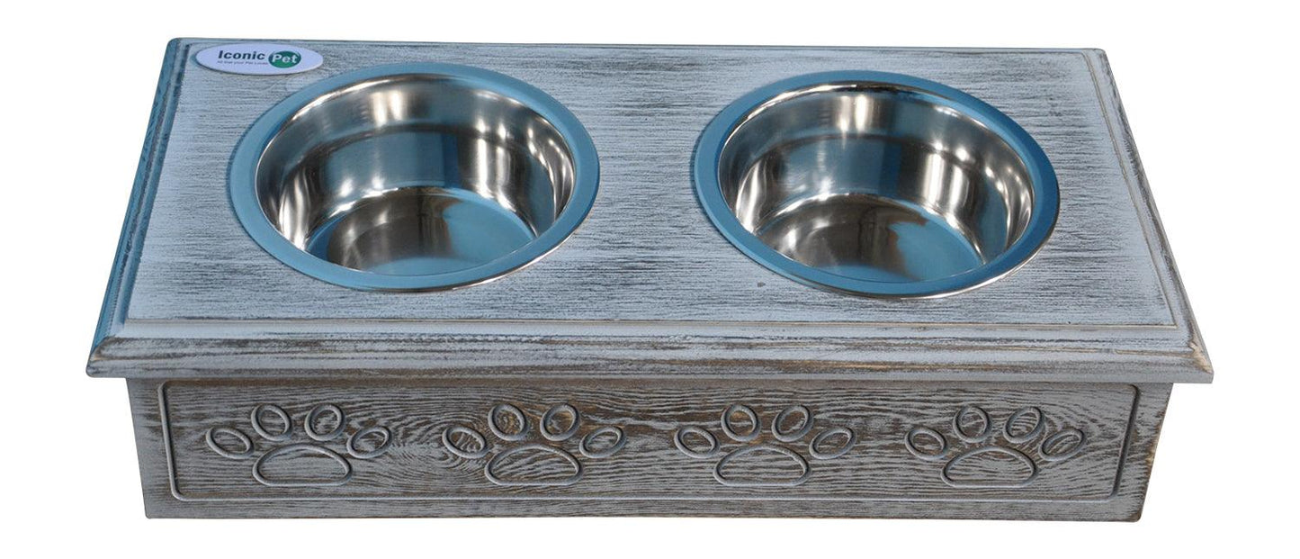 Sassy Paws Wooden Pet Double Diner with Stainless Steel Bowls - Iconic Pet, LLC