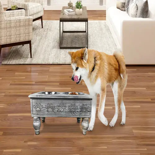 Sassy Paws Raised Wooden Pet Double Diner with Stainless Steel Bowls