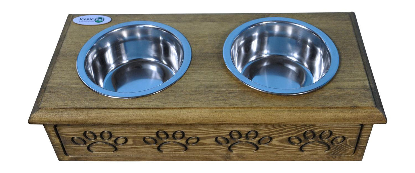 Sassy Paws Wooden Pet Double Diner with Stainless Steel Bowls - Iconic Pet, LLC