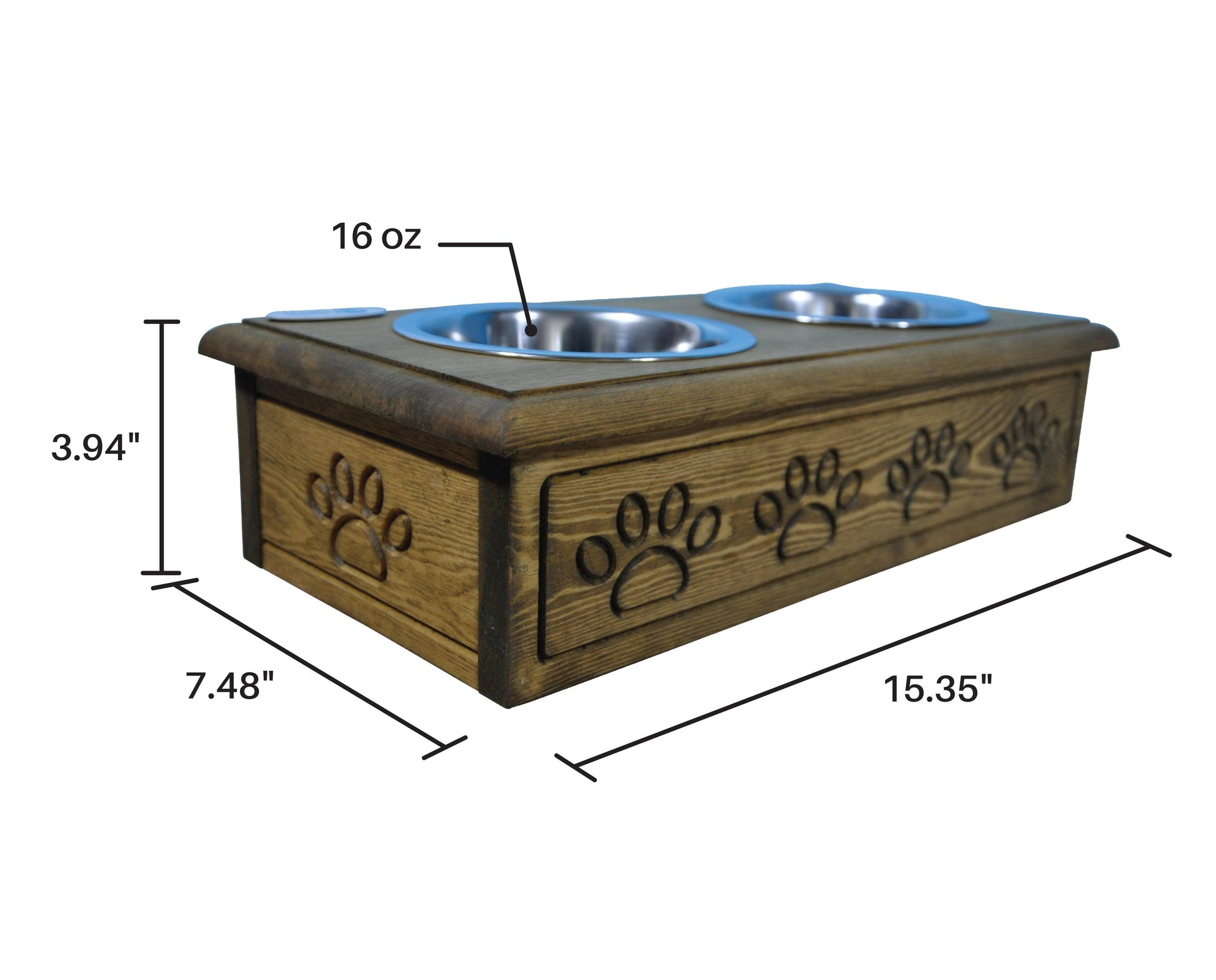 Sassy Paws Wooden Pet Double Diner with Stainless Steel Bowls - Iconic Pet, LLC