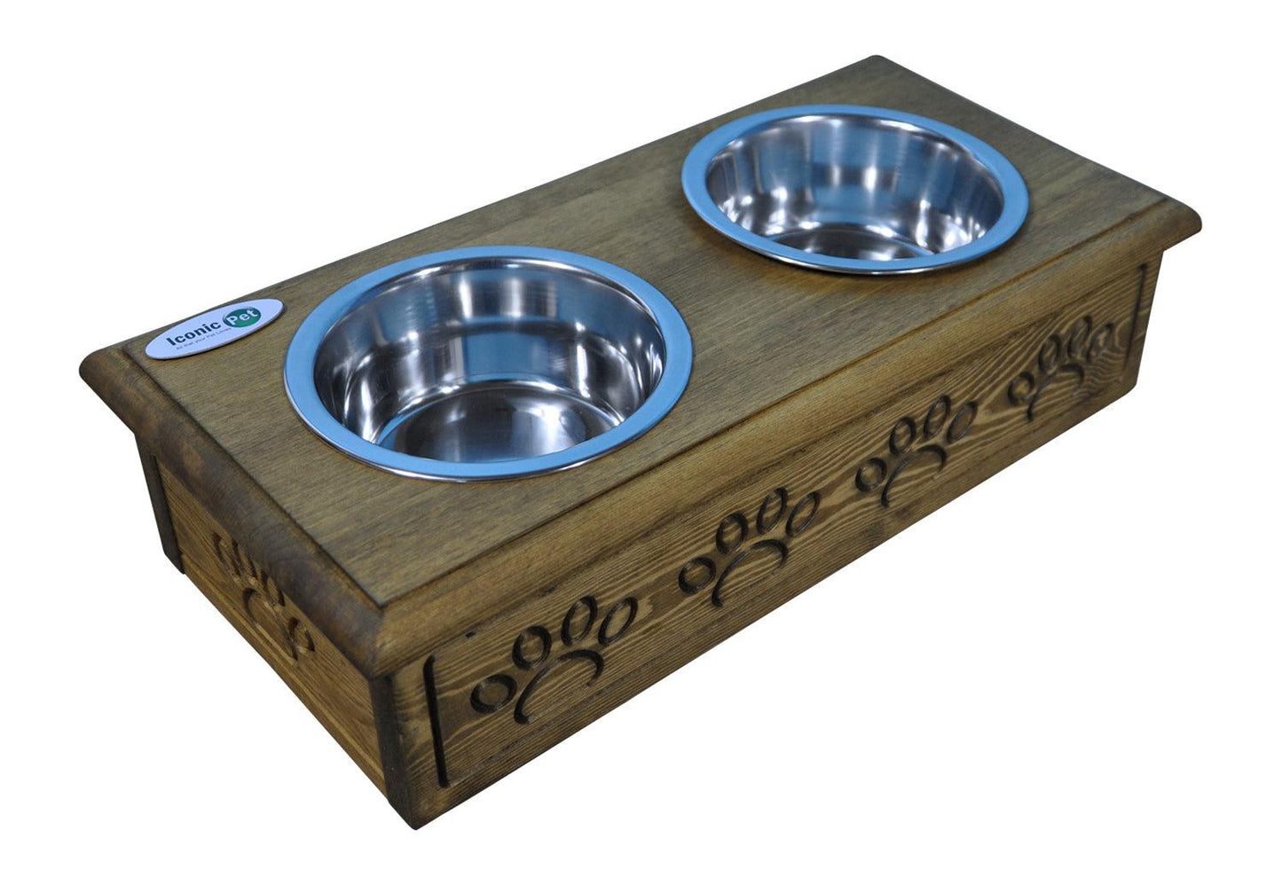 Sassy Paws Wooden Pet Double Diner with Stainless Steel Bowls - Iconic Pet, LLC