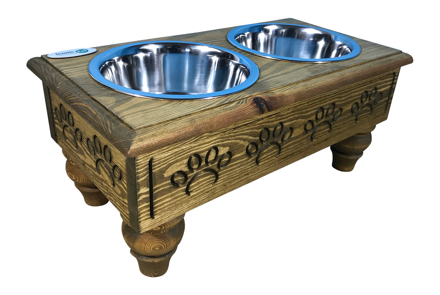 Sassy Paws Raised Wooden Pet Double Diner with Stainless Steel Bowls