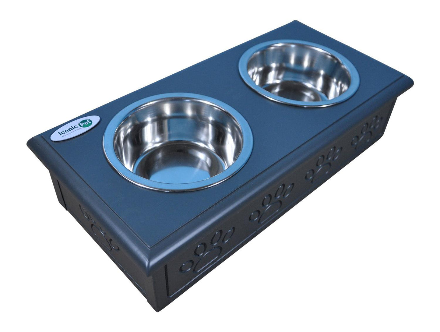 Sassy Paws Wooden Pet Double Diner with Stainless Steel Bowls - Iconic Pet, LLC