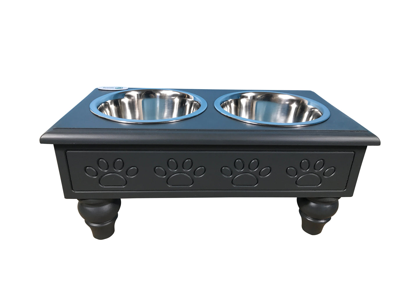 Sassy Paws Raised Wooden Pet Double Diner with Stainless Steel Bowls