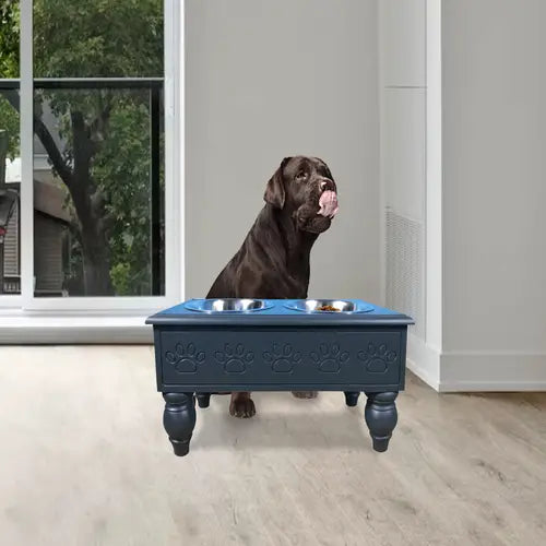 Sassy Paws Raised Wooden Pet Double Diner with Stainless Steel Bowls