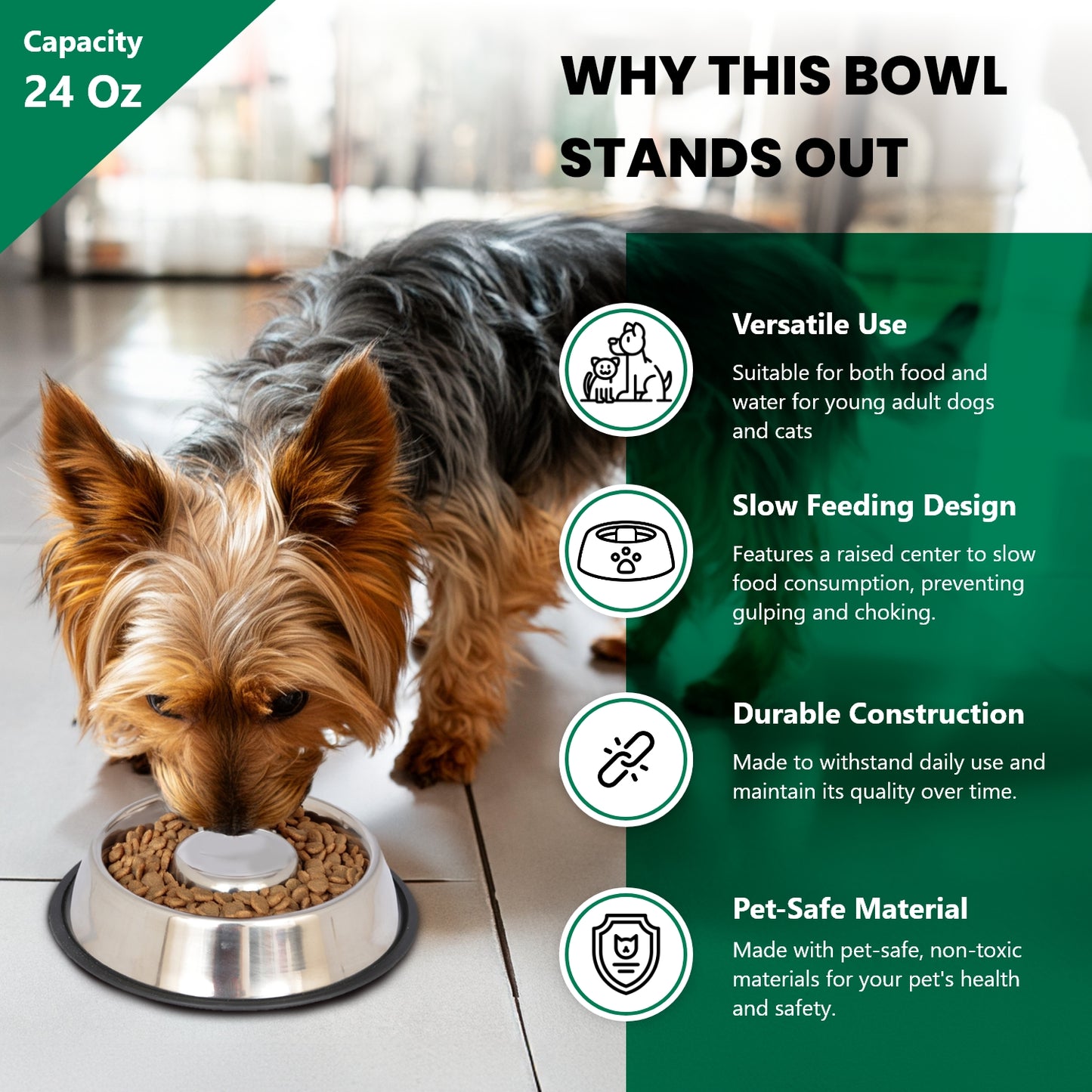 Slow Feed Stainless Steel Pet Bowl for Dog or Cat