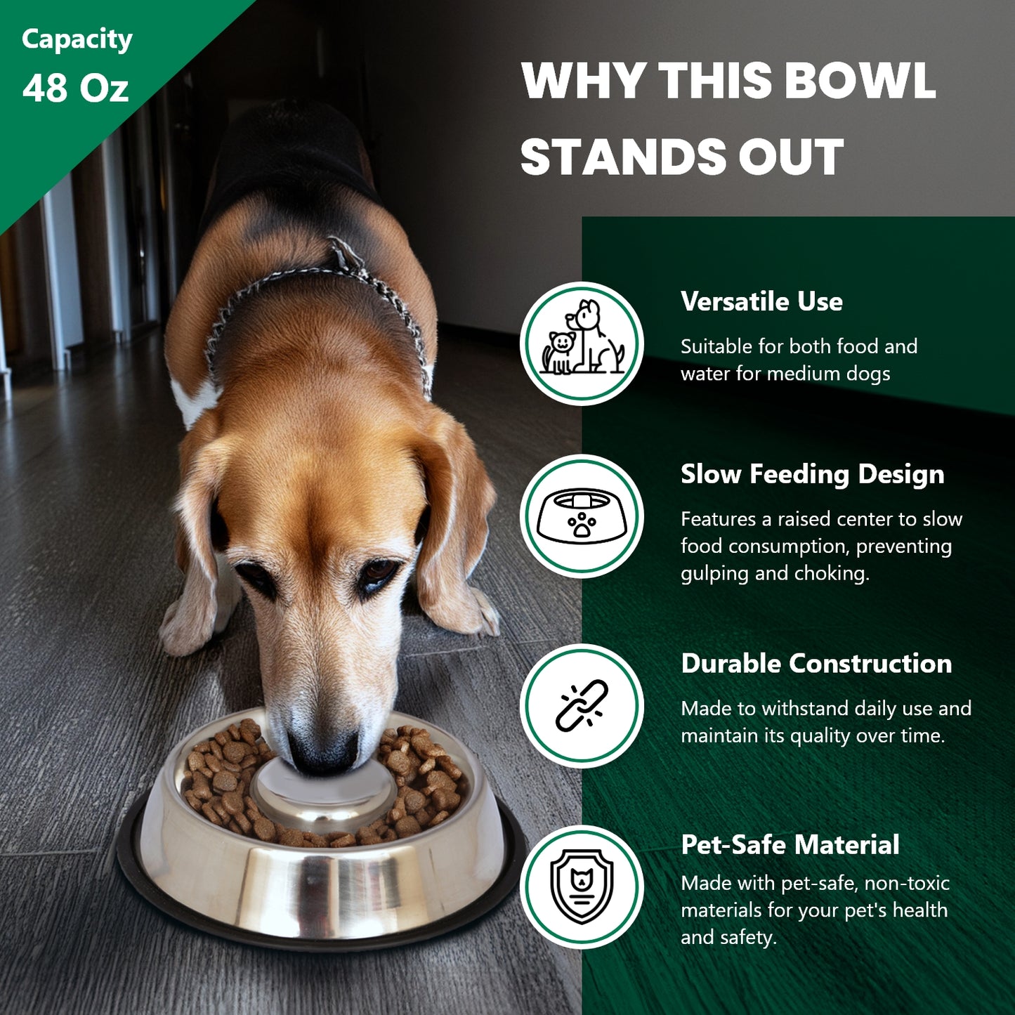 Slow Feed Stainless Steel Pet Bowl for Dog or Cat