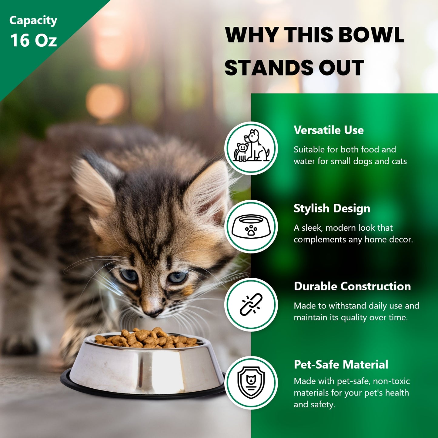 Stainless Steel Non-Skid Pet Bowl for Dog or Cat