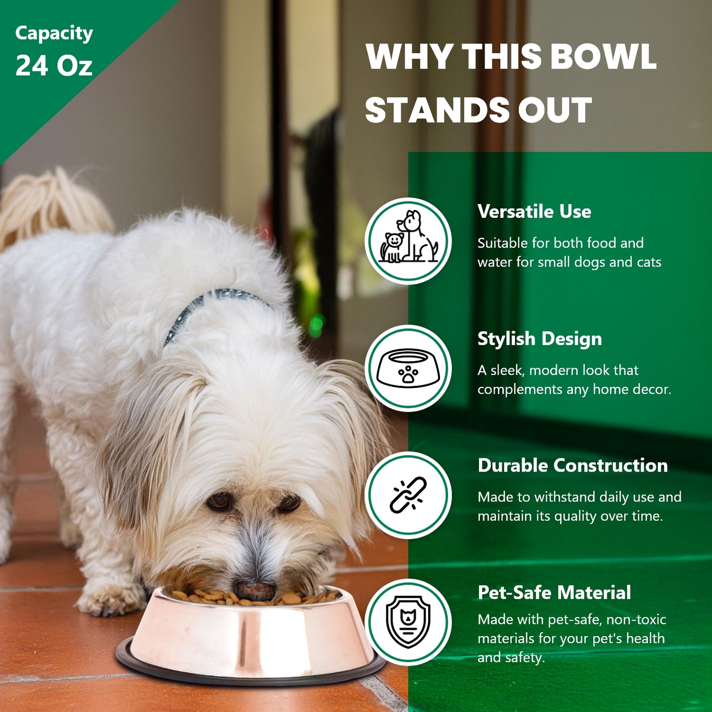 Stainless Steel Non-Skid Pet Bowl for Dog or Cat
