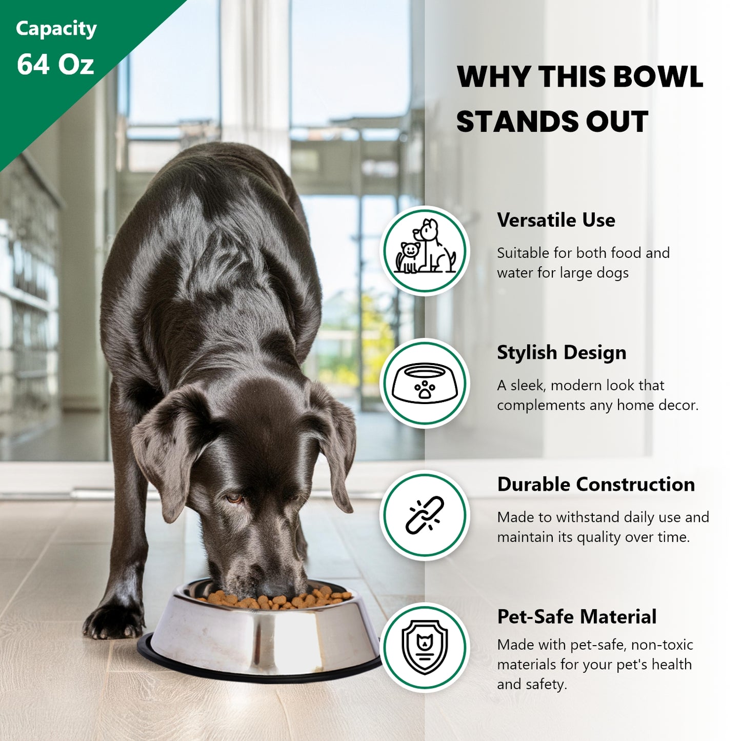 Stainless Steel Non-Skid Pet Bowl for Dog or Cat