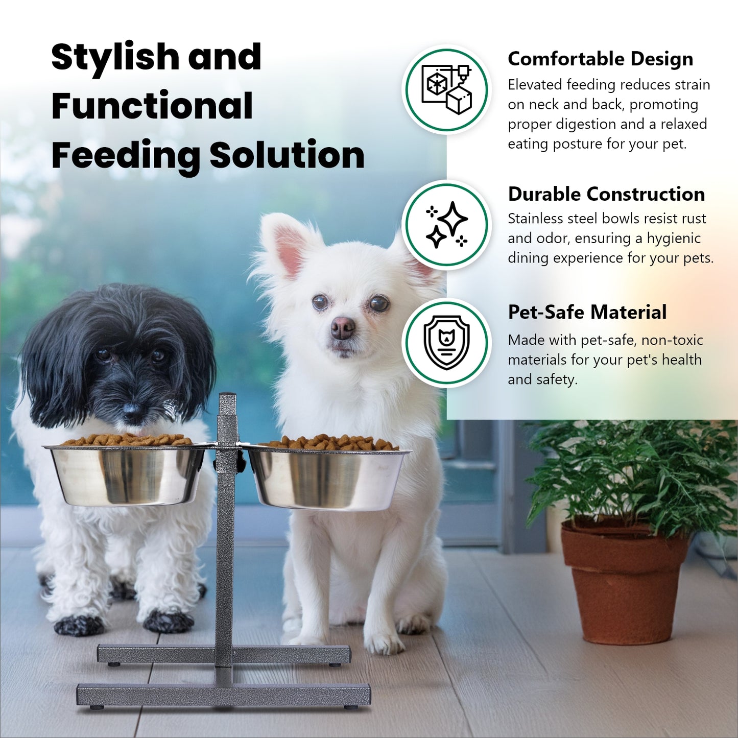 Adjustable Stainless Steel Pet Double Diner - H Design