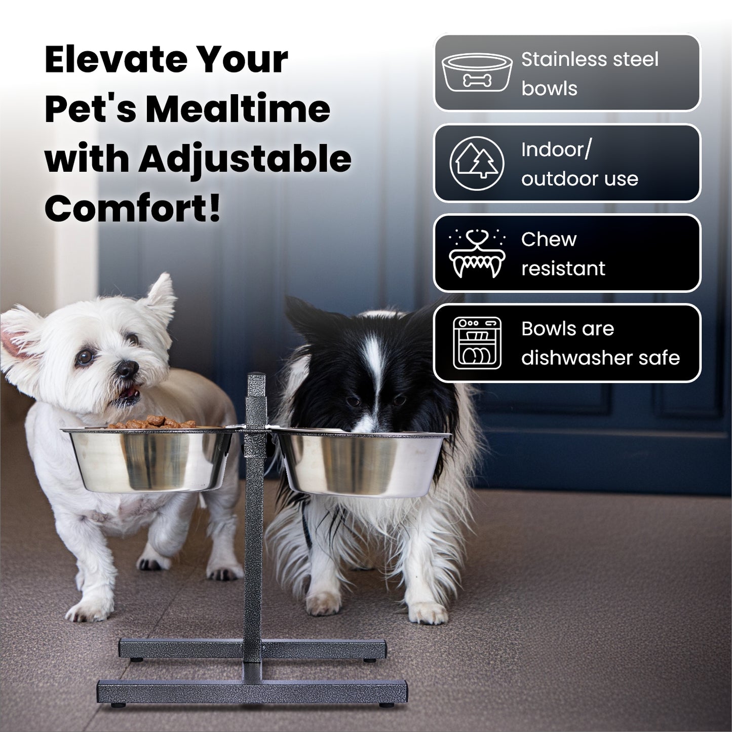 Adjustable Stainless Steel Pet Double Diner - H Design