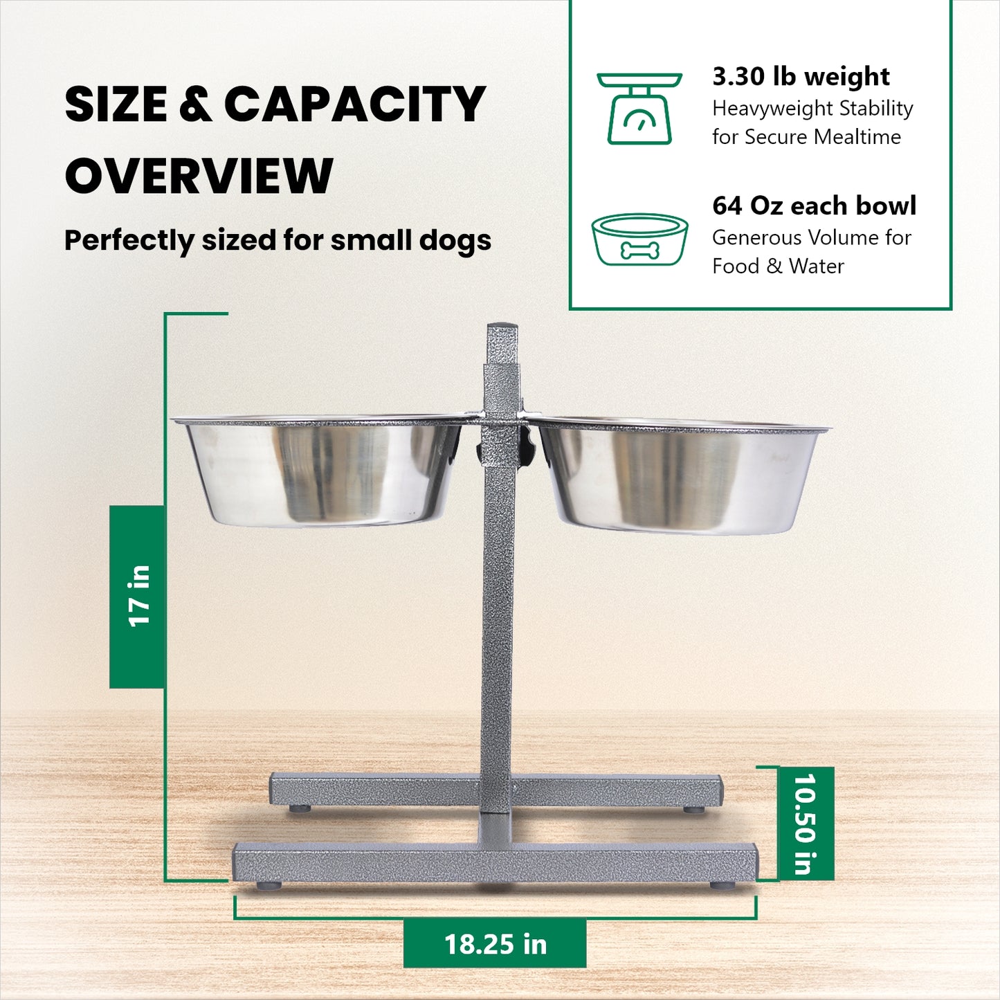 Adjustable Stainless Steel Pet Double Diner - H Design