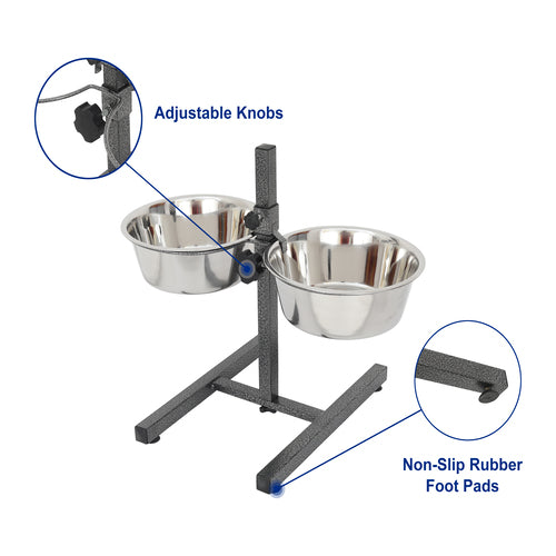Adjustable Stainless Steel Pet Double Diner - H Design