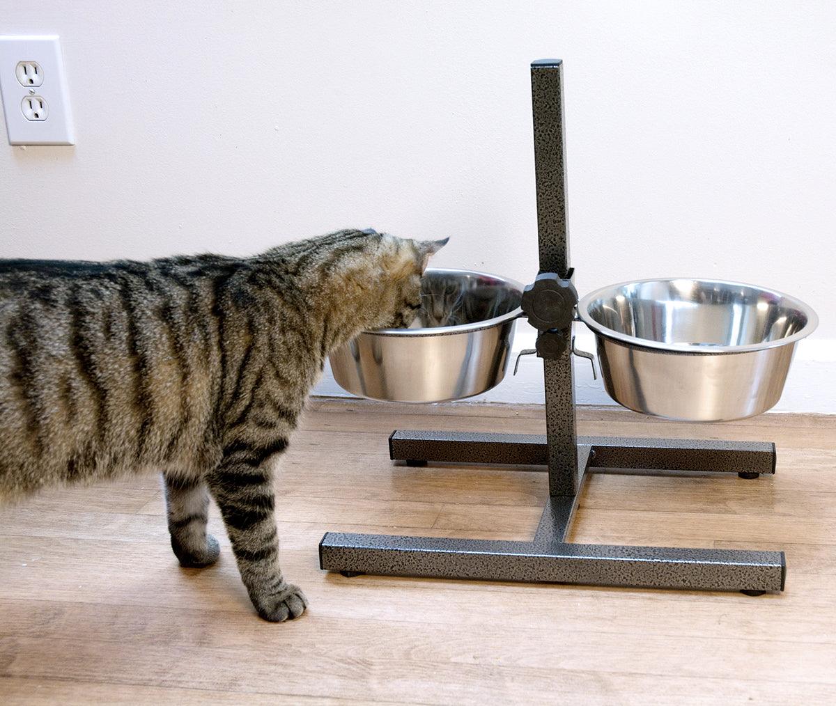 Adjustable Stainless Steel Pet Double Diner - H Design - Iconic Pet, LLC