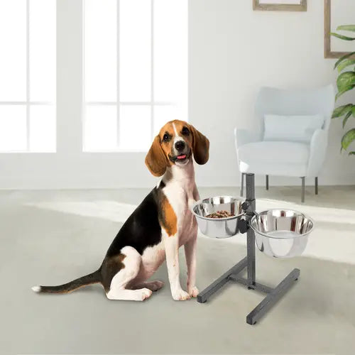 Adjustable Stainless Steel Pet Double Diner - H Design