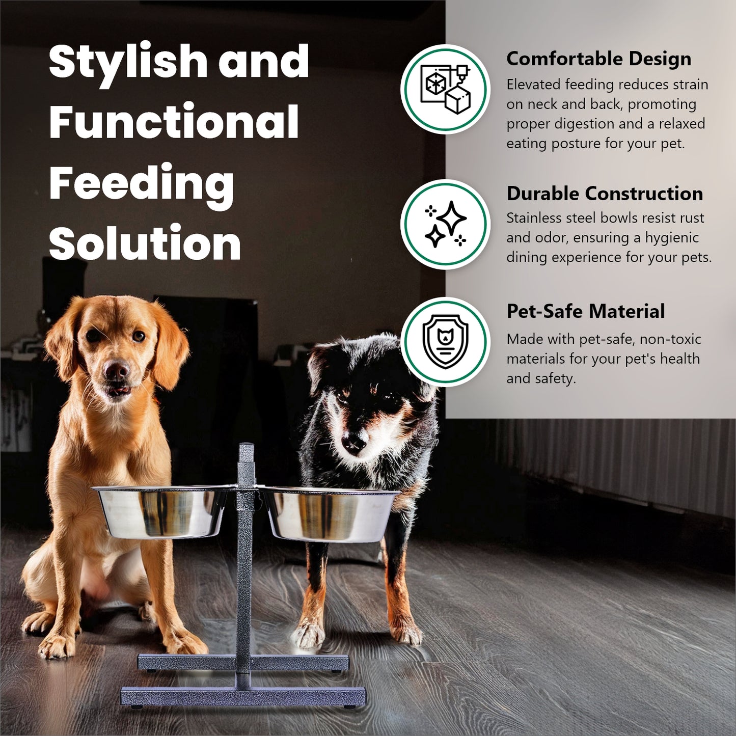 Adjustable Stainless Steel Pet Double Diner - H Design