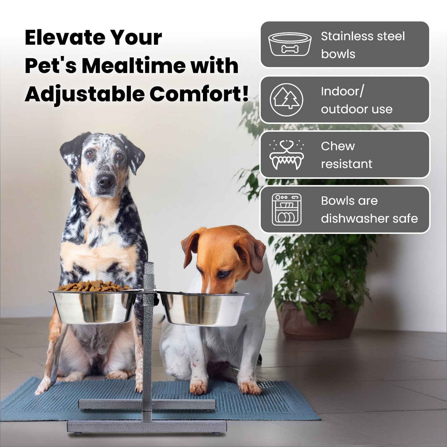 Adjustable Stainless Steel Pet Double Diner - H Design