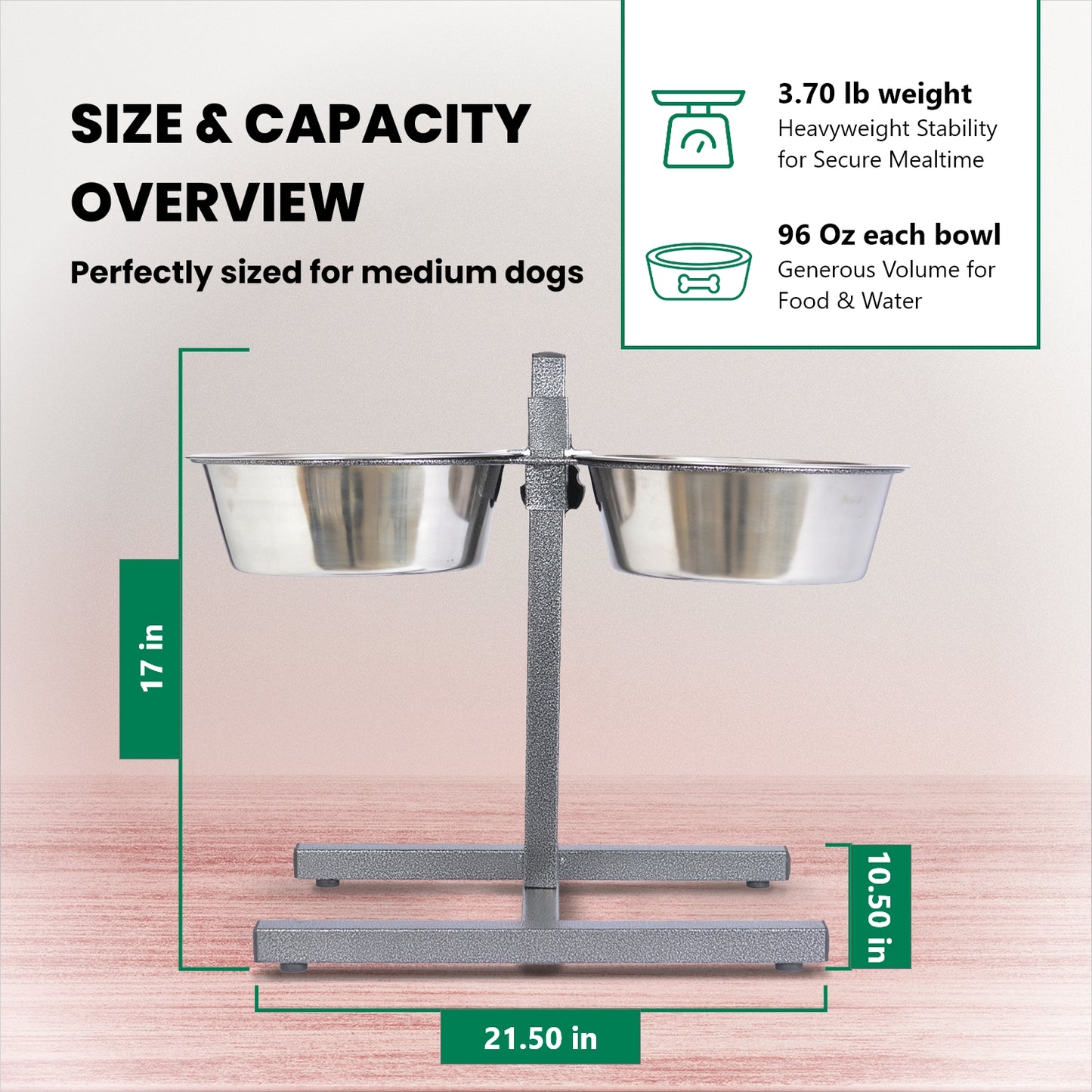 Adjustable Stainless Steel Pet Double Diner - H Design