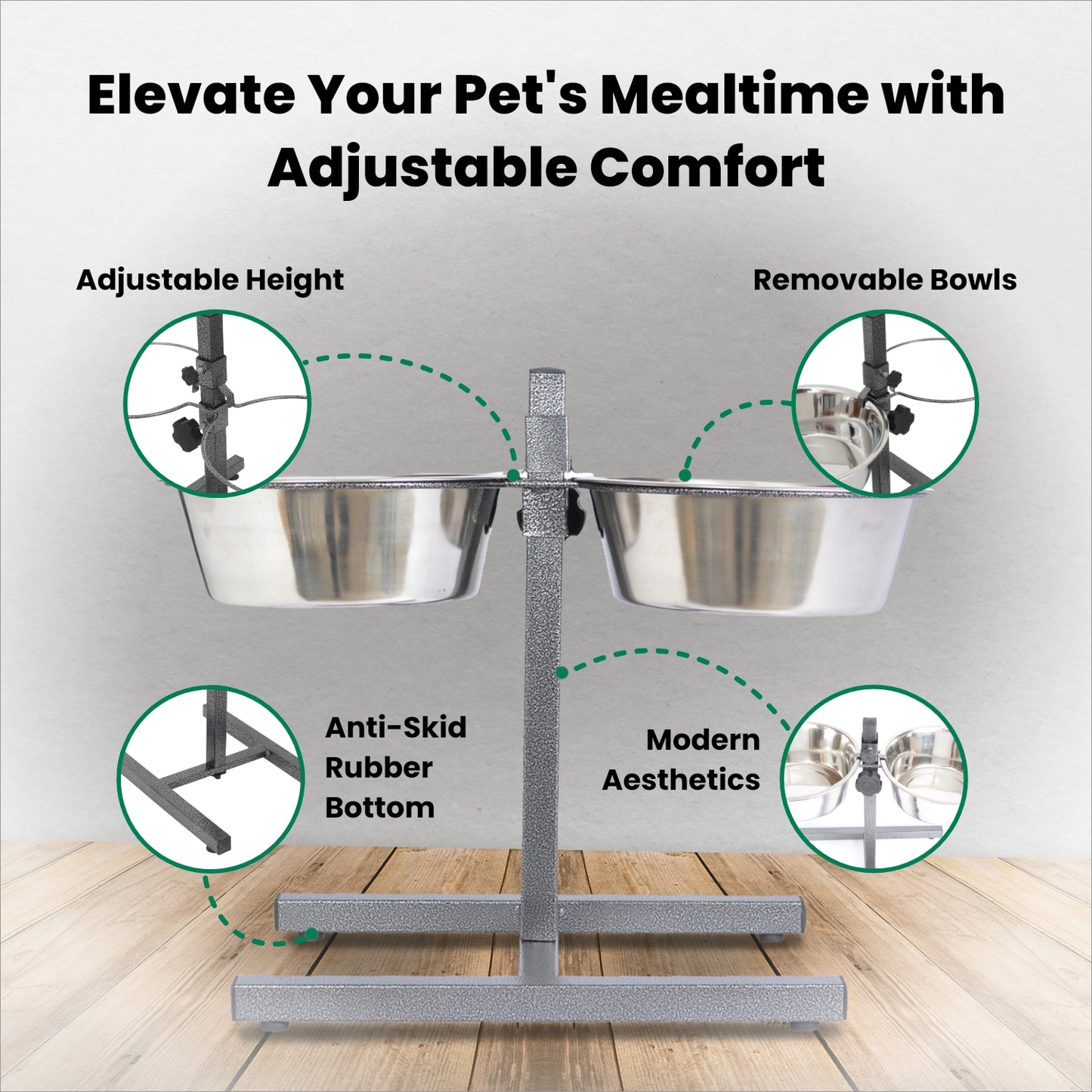 Adjustable Stainless Steel Pet Double Diner - H Design