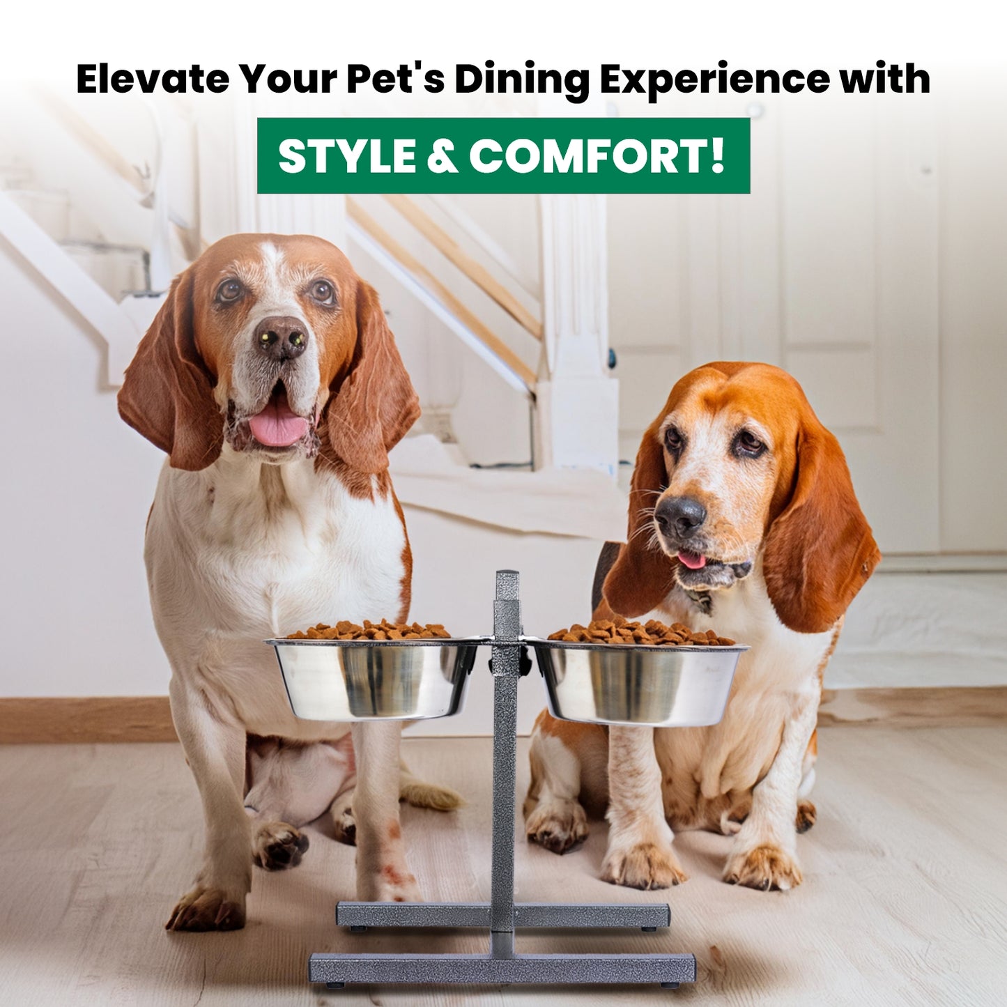 Adjustable Stainless Steel Pet Double Diner - H Design
