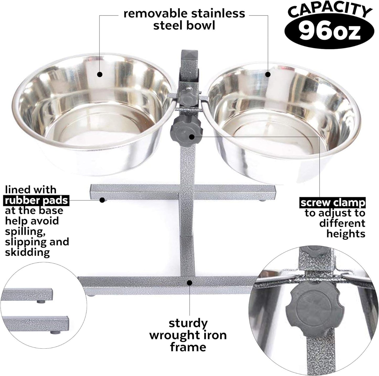 Adjustable Stainless Steel Pet Double Diner - H Design