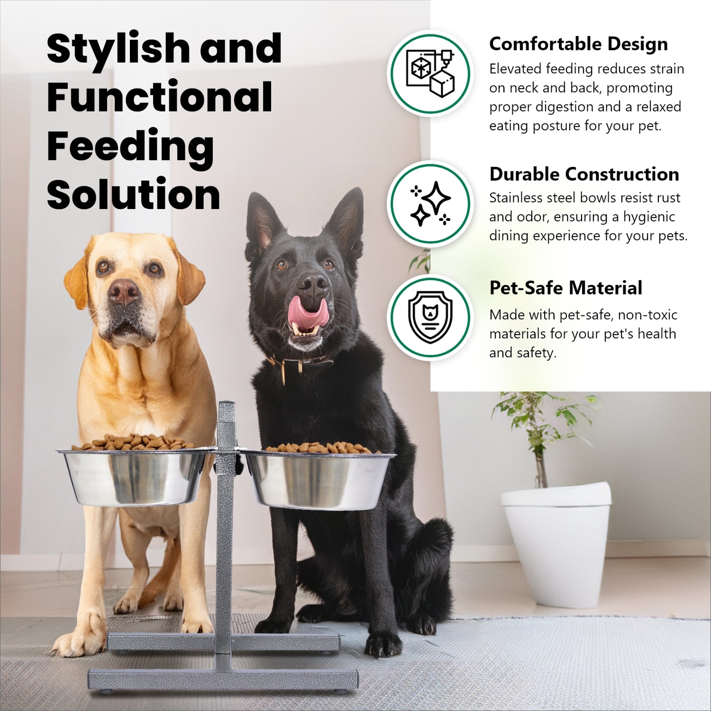 Adjustable Stainless Steel Pet Double Diner - H Design