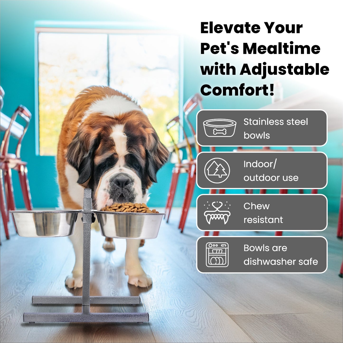 Adjustable Stainless Steel Pet Double Diner - H Design