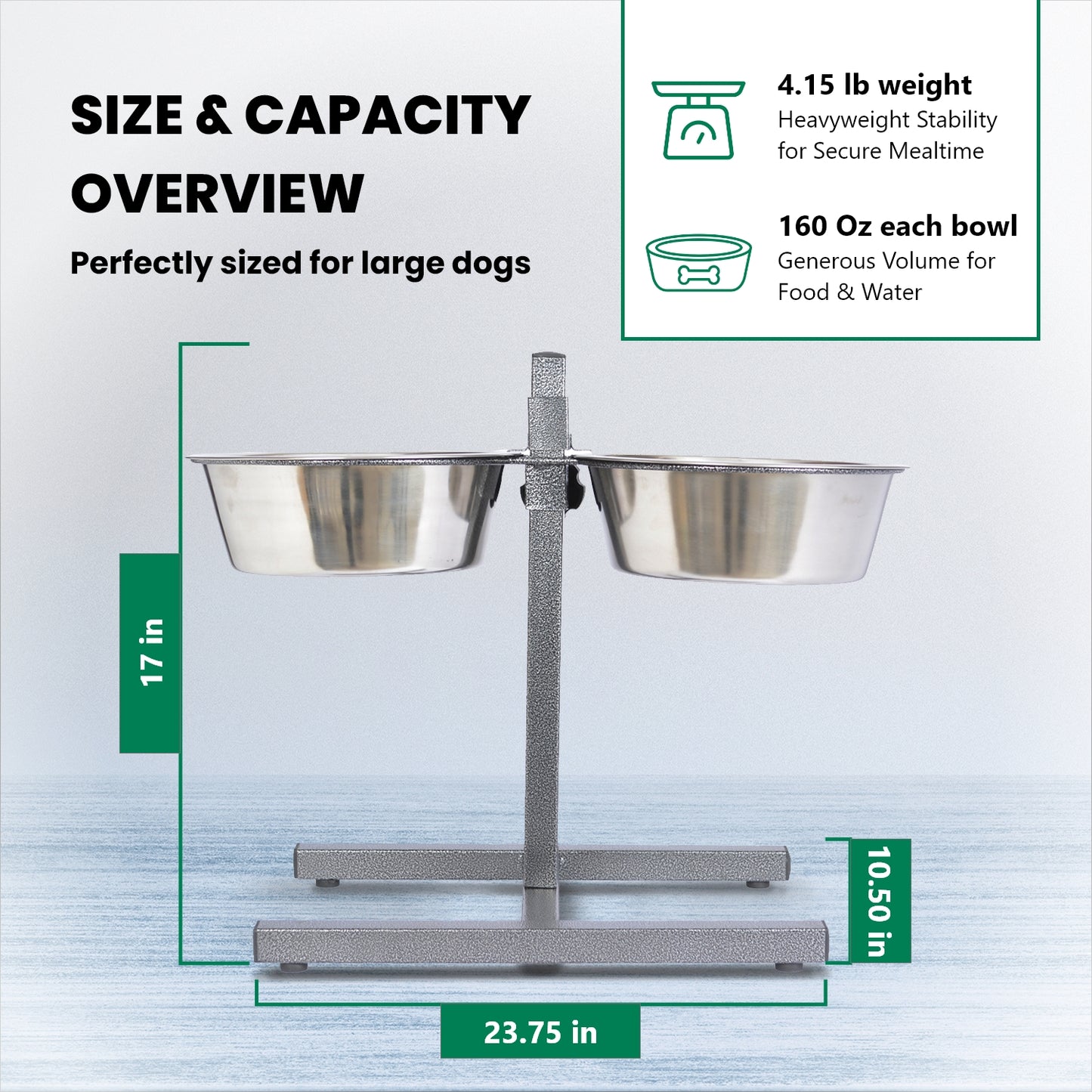Adjustable Stainless Steel Pet Double Diner - H Design