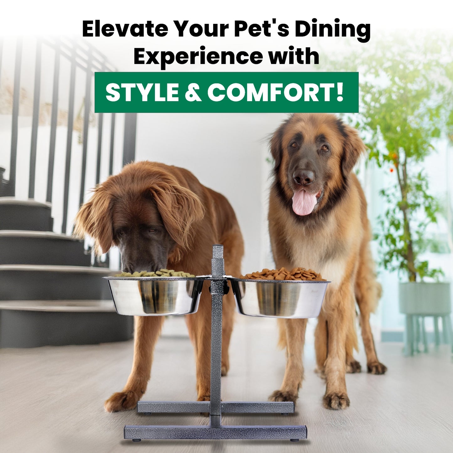 Adjustable Stainless Steel Pet Double Diner - H Design