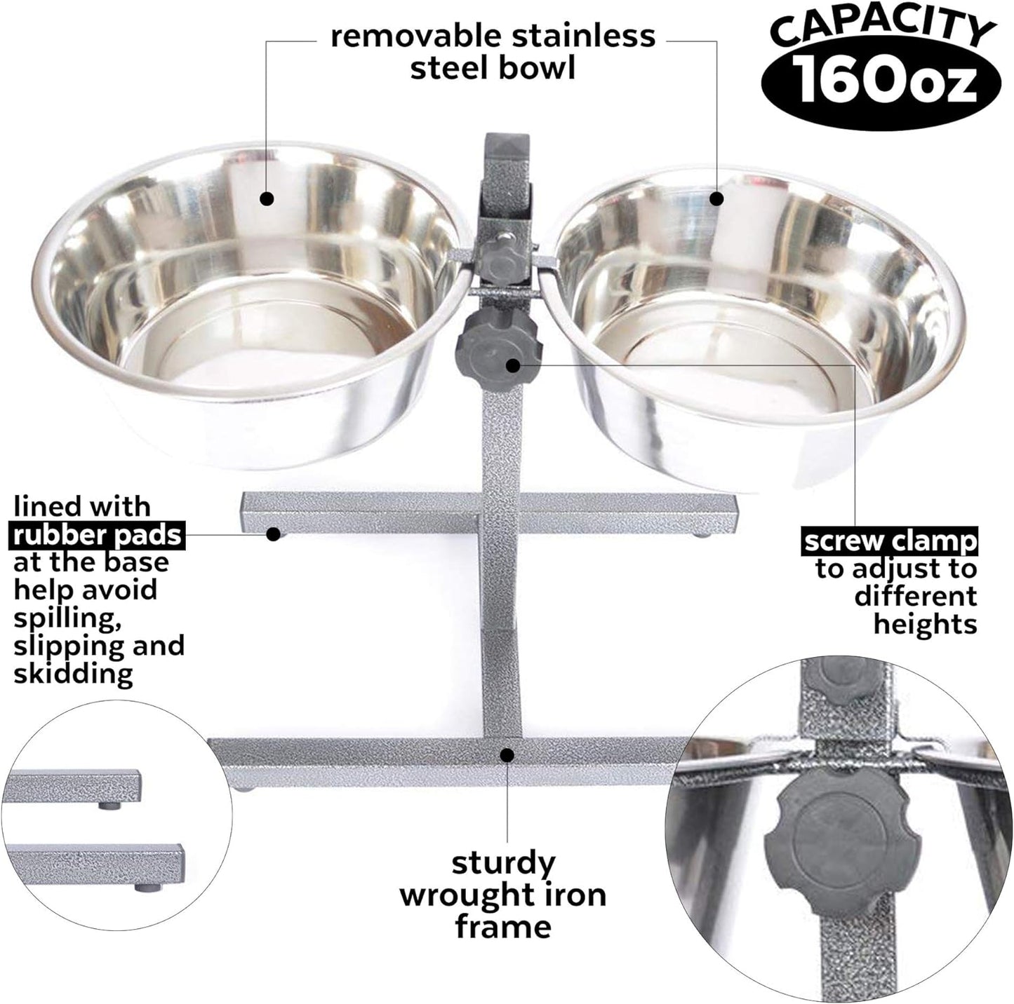 Adjustable Stainless Steel Pet Double Diner - H Design