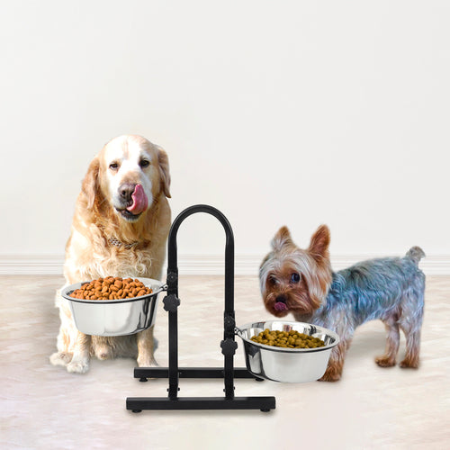 Adjustable Stainless Steel Pet Double Diner for Dog - U Design