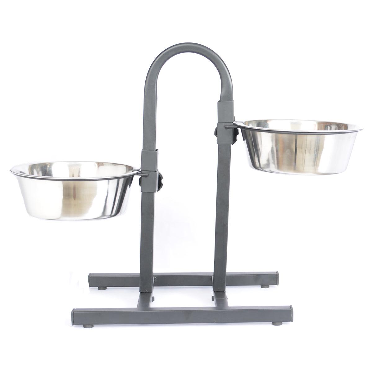 Adjustable Stainless Steel Pet Double Diner for Dog - U Design - Iconic Pet, LLC