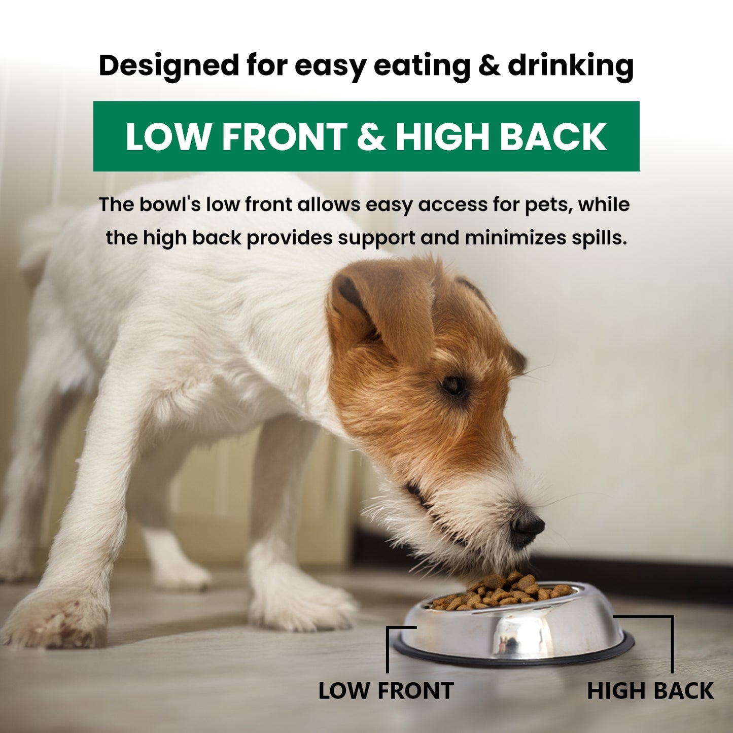 2 Pack Heavy Weight Non-Skid Easy Feed High Back Pet Bowl for Dog or Cat
