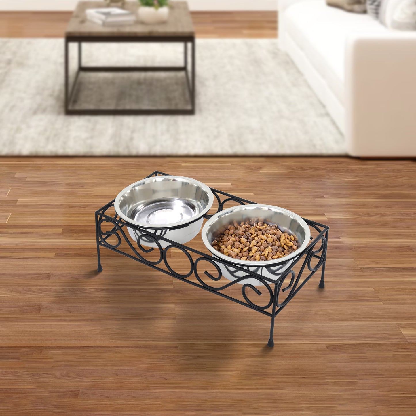 Elevated Wired Pet Double Diner with Stainless Steel Bowls for Dogs and Cats