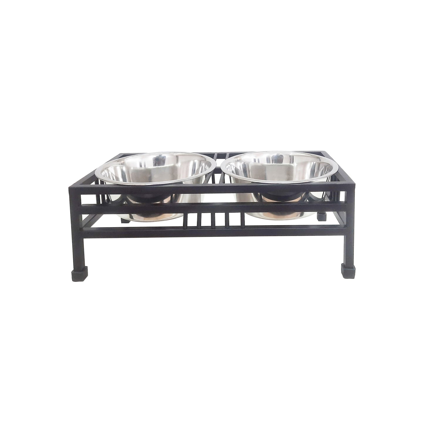 Elevated Rectangular Pet Double Diner with Stainless Steel Bowls for Dogs and Cats