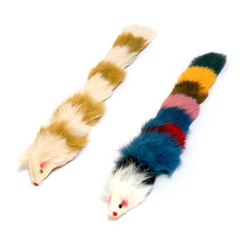 Set of Two Fur Weasel Toys (one Brown/White and one Multi-colored)