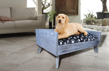 Sassy Paws Raised Wooden Pet Bed with Removable Cushion