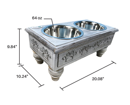Sassy Paws Raised Wooden Pet Double Diner with Stainless Steel Bowls