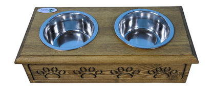Sassy Paws Wooden Pet Double Diner with Stainless Steel Bowls