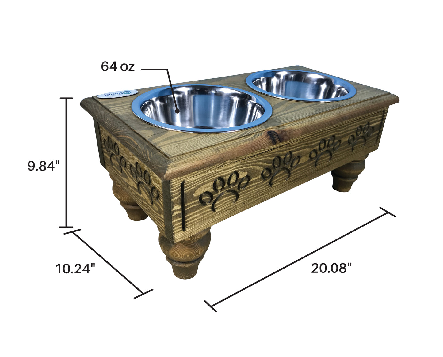 Sassy Paws Raised Wooden Pet Double Diner with Stainless Steel Bowls